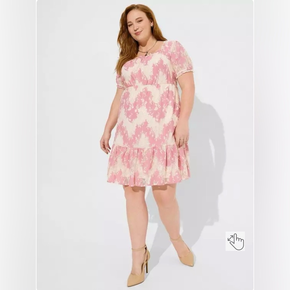Torrid Plus Size Pink and Cream Short Sleeve Tiered Dress size 2